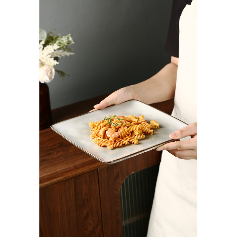  9.75'' Stoneware Square Dinner Plate (Set of 6), Gray