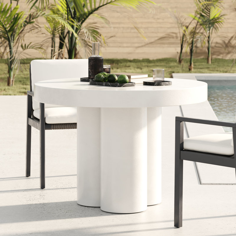 Kenneth  - Modern Black Concrete Round Dining Table, White