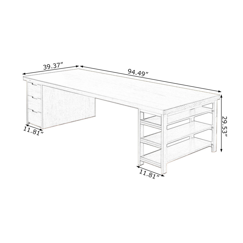 Brown Rectangular Solid Wood desk, 29.53" H x 94.49" W x 39.37" D
