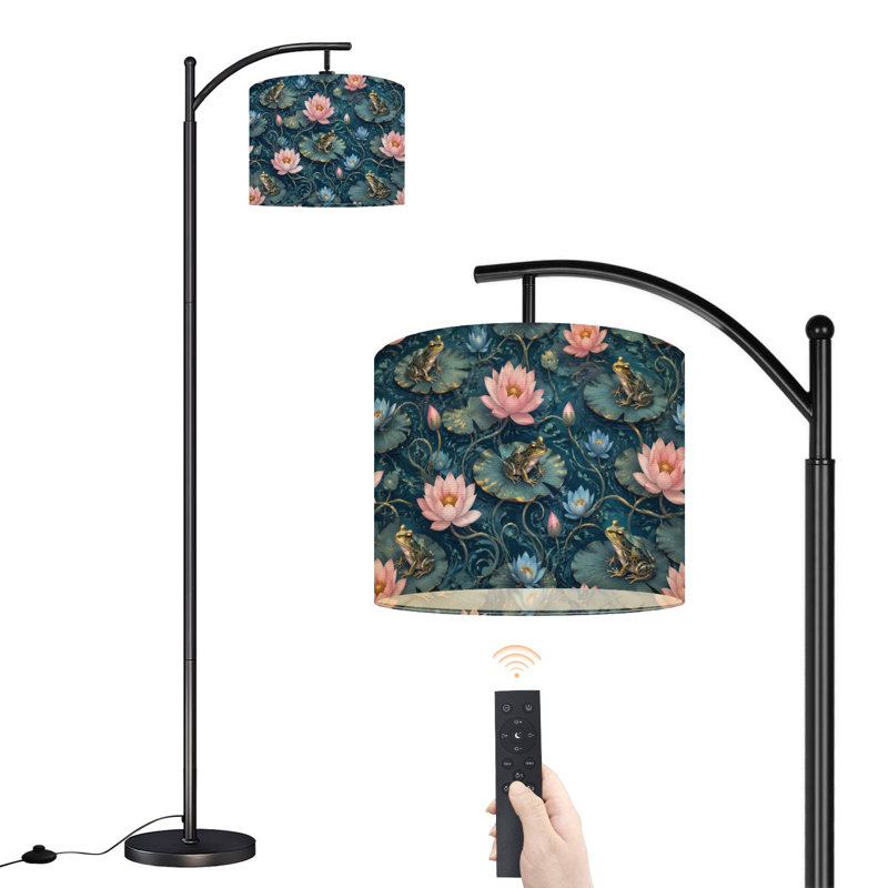 Lampe sur pied à arc avec abat-jour réglable Grenouilles Lily Lily Rose fleurs de lotus Lampe sur pied Serene Pond