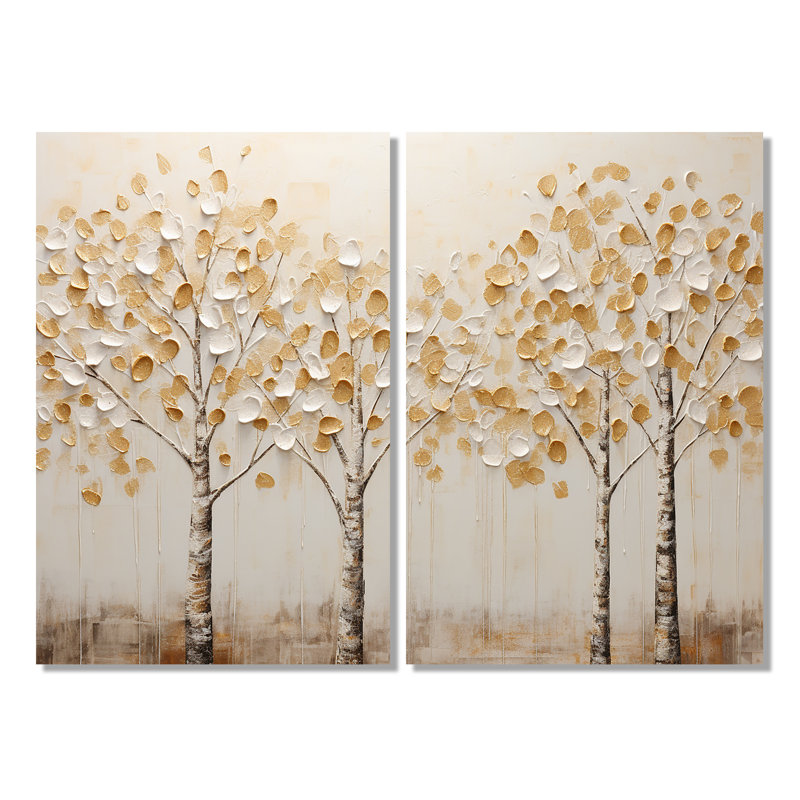 Harmonie d'arbres beiges - art mural paysages, H 36 po x l 48 po, Toile tendue sur cadre, Ne s’applique pas
