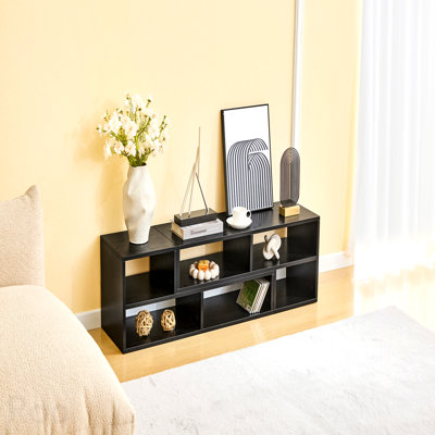Meuble télé modulaire ajustable, console de rangement ouverte noire, centre multimédia moderne avec plusieurs compartiments, étagère multimédia combinable à volonté, pour salon, chambre