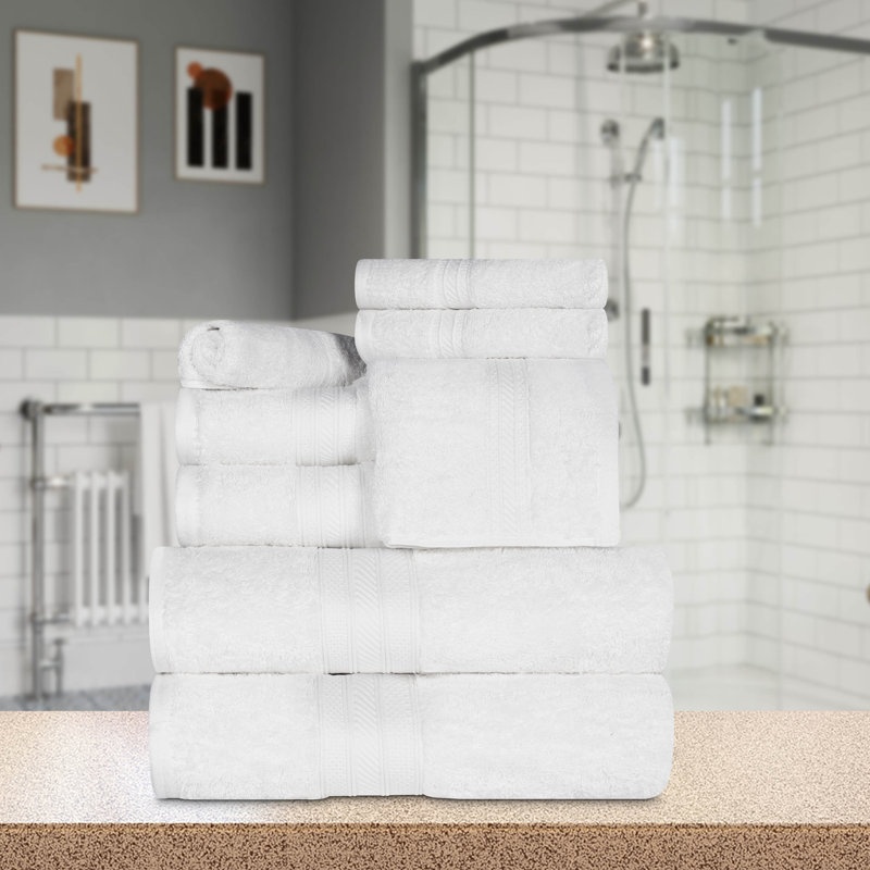 Glenlee Long Staple Combed Cotton Solid 8-Piece Quick-Drying Towel Set, White
