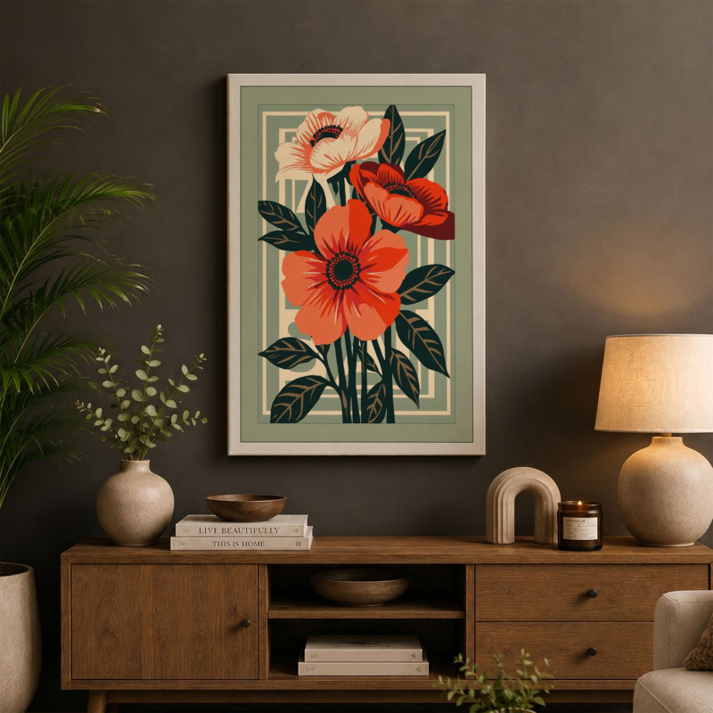 Orange Blooms Study Botanical - Wrapped Canvas, 30x20 - 76.2 x 50.8 cm, Black Border