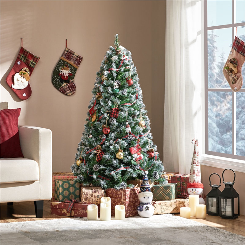 Arbre de Noël artificiel givré décoré de pommes de pin, 4.5', Illuminée
