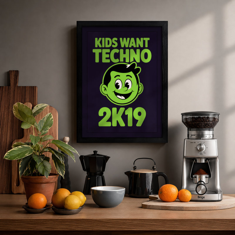 Kids Want Techno Typography - Framed Print, Black, A3 - 42.0 x 29.7 cm