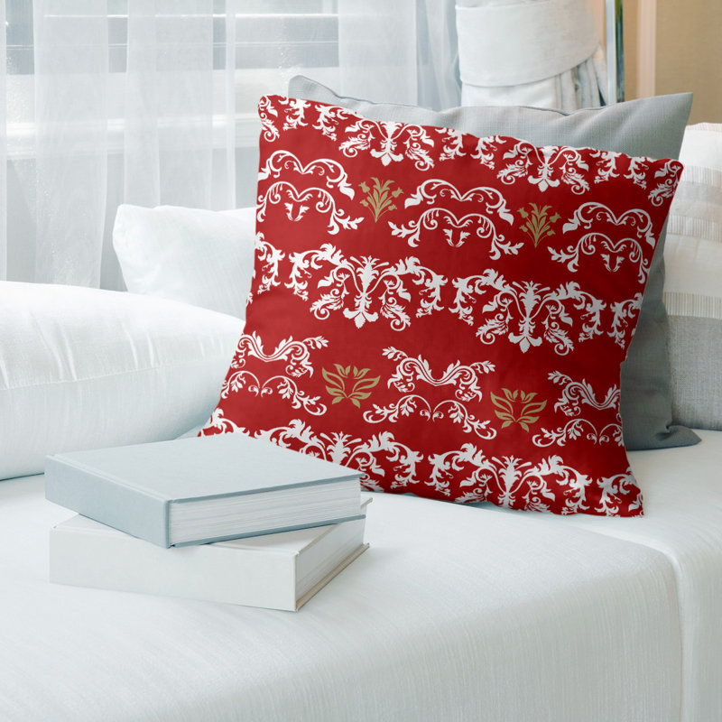 Housse de coussin San Francisco Football Baroque, Rouge / blanc / brun, 14 po x 14 po, Croisé en coton