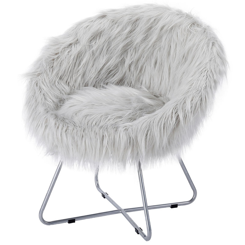 BirdRock Home Faux Fur Saucer Chair, Gray Faux-Silver Legs, Gray Faux Fur, Silver