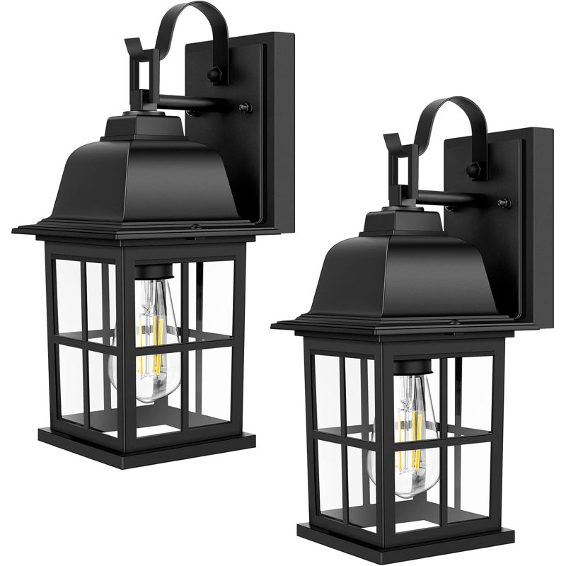 2Pack 100 luminaires d'extérieur imperméables en aluminium avec lanterne murale antirouille extérieure noire