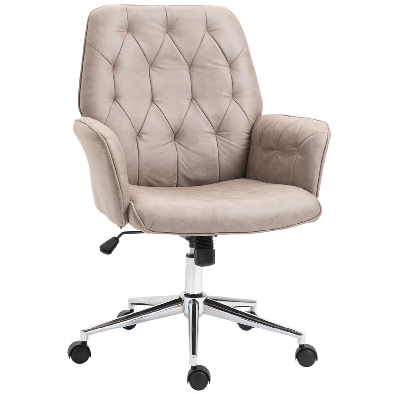 Light Grey Leather Swivel Task Chair with Chrome Base