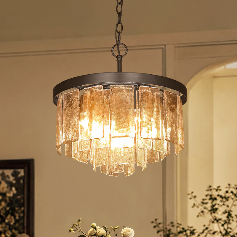Lustre tambour en verre Livingon, 13.4" H x 15.7" W x 15.7" D, Oil Rubbed Bronze