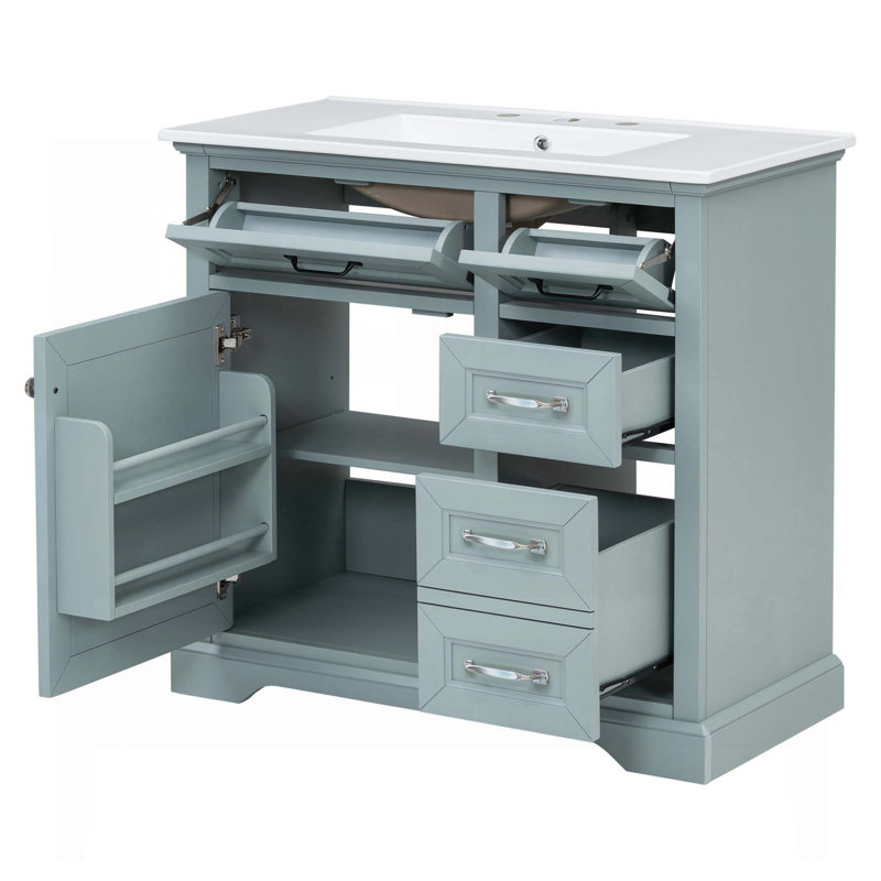 Ensemble de meuble-lavabo 36 po avec lavabo en céramique, tiroirs basculants, charnières à fermeture en douceur et beaucoup de rangement 