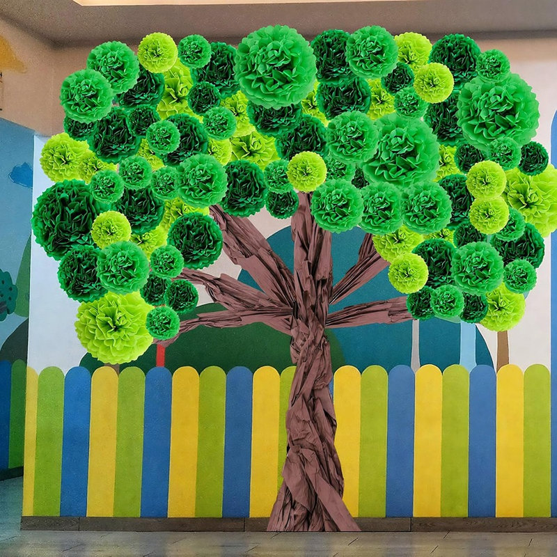 Ensemble de babillard d'arbre de classe 3D - Arbre en carton bricolage avec pompons en papier Kraft