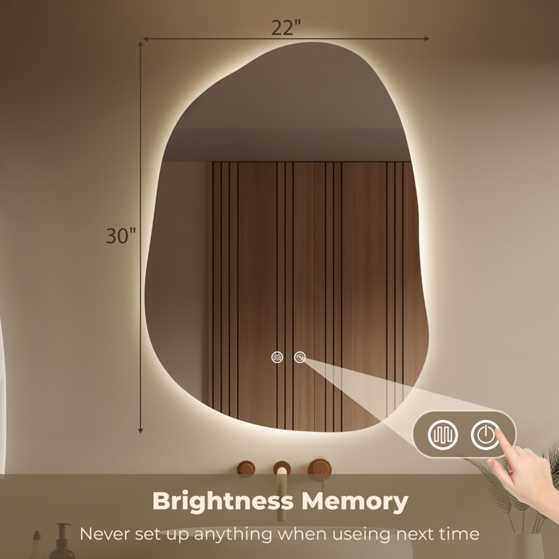 LED Mirror for Bathroom – Vanity Mirror with Lights, Dimmable Touch Sensor, and Anti-Fog Function, 30" x 22"