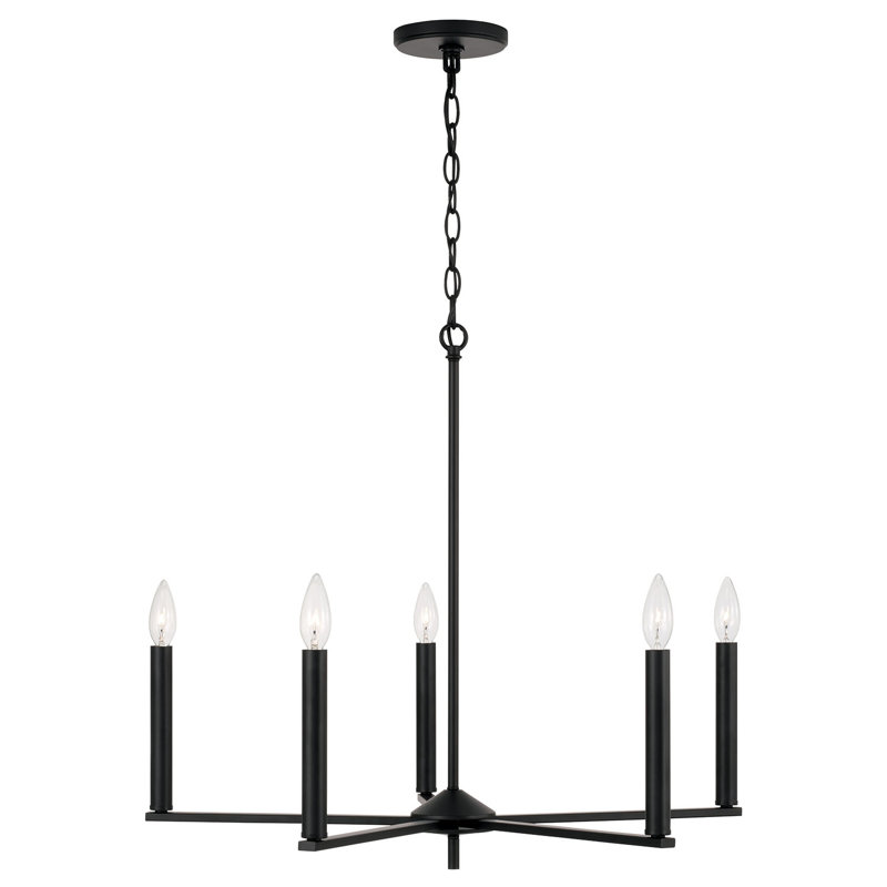 Lustre linéaire moderne de style bougie à 5 lumières Ivanya, Noir mat