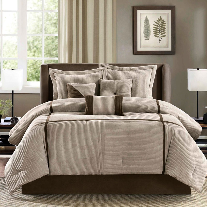 Édredon en velours côtelé pour grand lit taupe 7 po