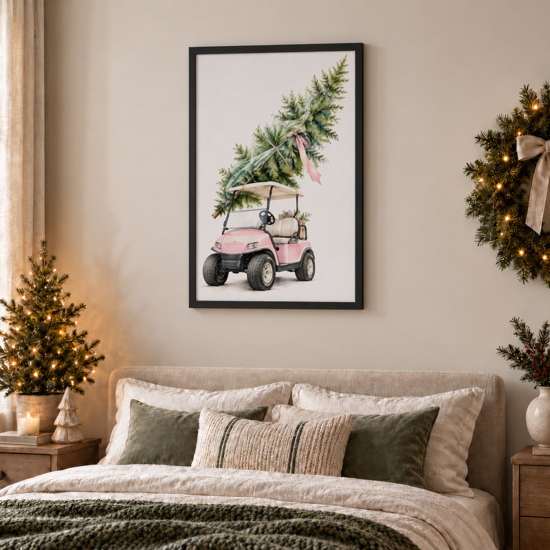 Art mural sur toile rose avec voiturette de golf, H 18 po x l 12 po
