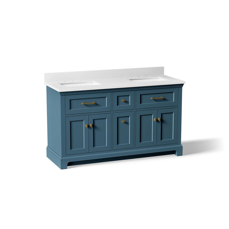 Charlemont 60 In. Bathroom Vanity Cabinet With Sinks And Quartz Top, Tidal Blue