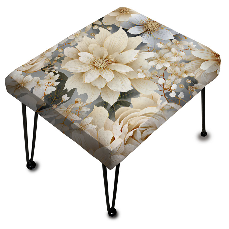 Repose-pieds blanc rectangulaire Mandalas Chrysanthemum Boho
