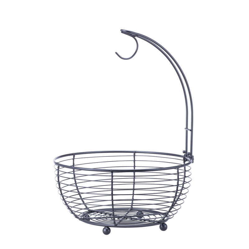Dark Gray Steel Round Fruit Basket with Banana Hanger