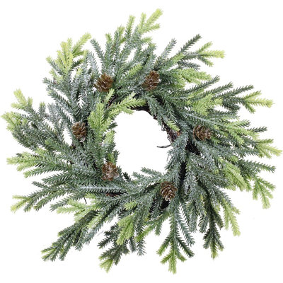Christmas Candle Rings With Frosted Cedar And Pine Cones - Green/Brown - 11.8" Faux Mini Wreaths