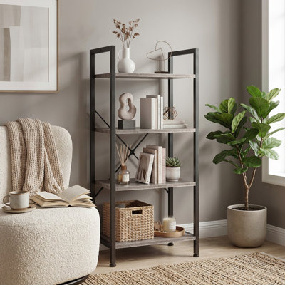 Industrial Metal & Wood Storage Shelf, Freestanding Open Shelving Unit For Living Room, Kitchen, Office, Heavy Duty Utility Rack For Books, Plants, Decor