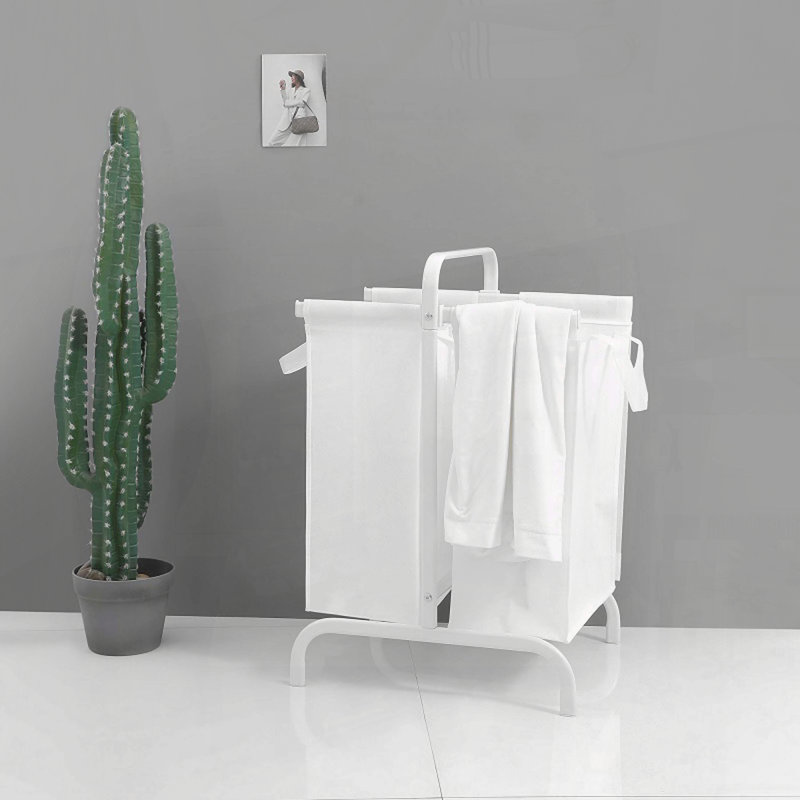 Panier à linge à 2 niveaux - 110 L avec couvercle et cartes de tri, Blanc