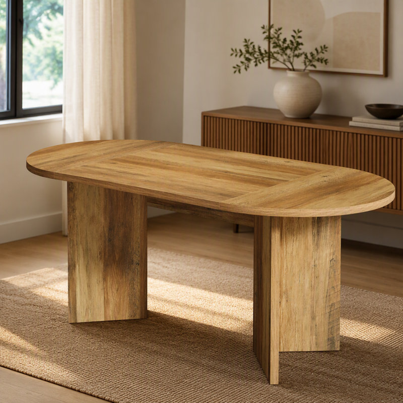 63" Dining Table, Oval Farmhouse Kitchen Table with Strip Base