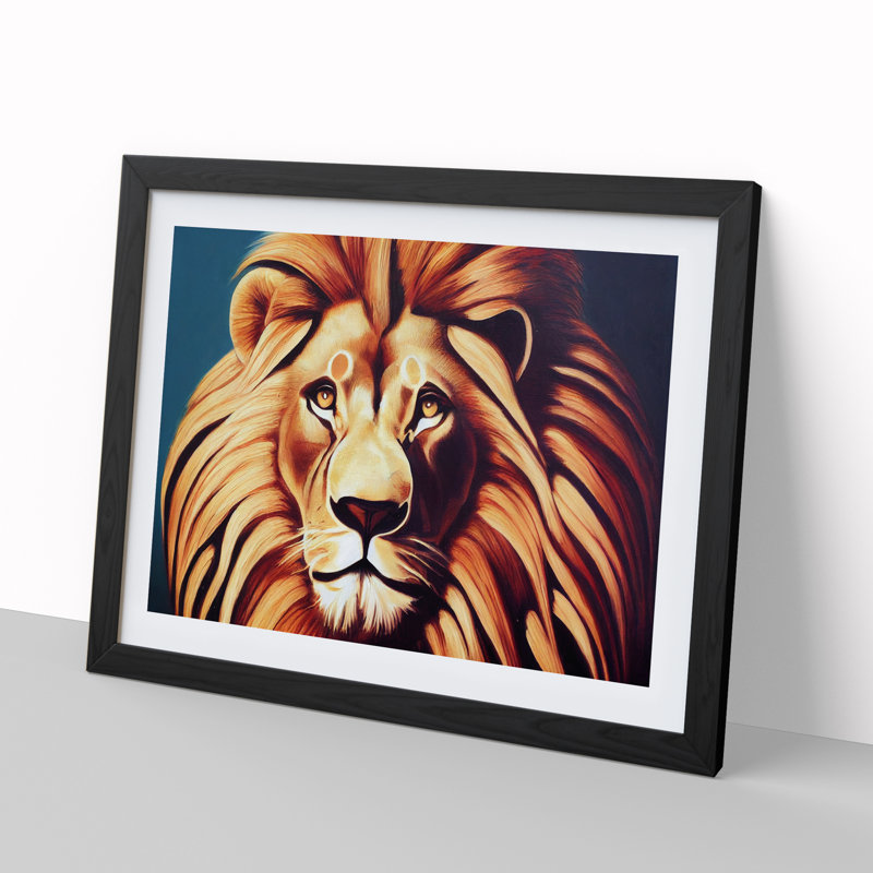 Prime Lion - Single Picture Frame Print, 46cm H x 64cm W x 2cm D, Black Framed