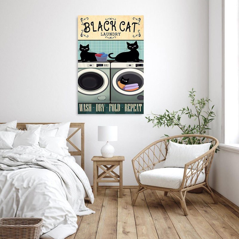 «Black Cat Laundry 2», impression rectangulaire 1 pièce sur toile «Black Cat Laundry 2», H 36 po x l 24 po x P 1,25 po