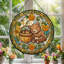 Panneau de vitrail en forme de panier d'ours H 12 po-1806246696
