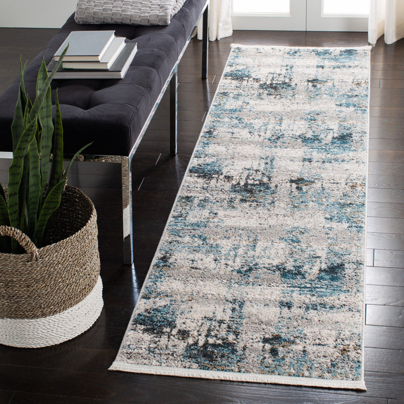Tapis ivoire / bleu marine Mesa, Tapis de couloir 2 pi 2 po x 8 pi