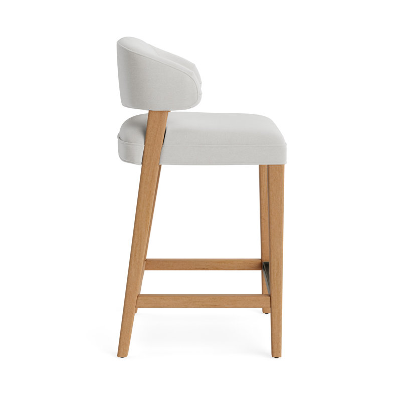 Keane Bar Stool, Performance Velvet - Silver, Natural, Bar Stool (30” Seat Height)