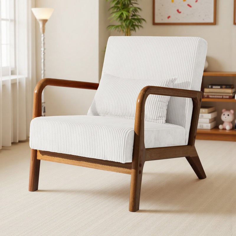 Chaise d'appoint Jyrin Mid Century, Velours côtelé beige, Bois brun foncé