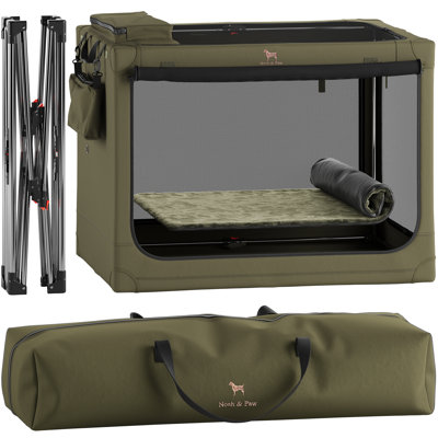 Collapsible Dog Crate 26 Inch, Small Dog Crate for Small Medium Breeds, Travel Kennel for Car, Including Pet Mat for Pet Cage, 2 Storage Pockets, Handbag, 10mm Locking Zipper 26*17*17_x000D_