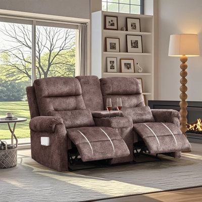 65.7" Modern Manual Reclining Loveseat With Storage Console And Cup Holders