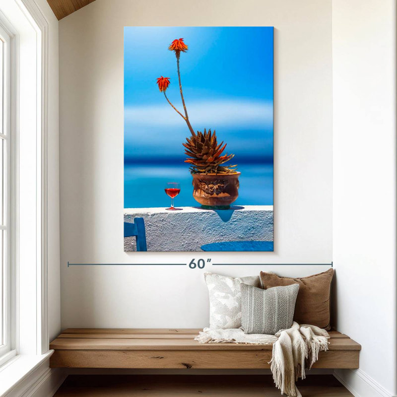 Harnek Enjoying Wine In Santorini, 51" H x 34" W