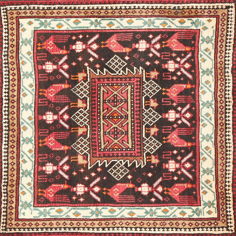 Tapis rouge / beige Southwestern, Carré 6 pi