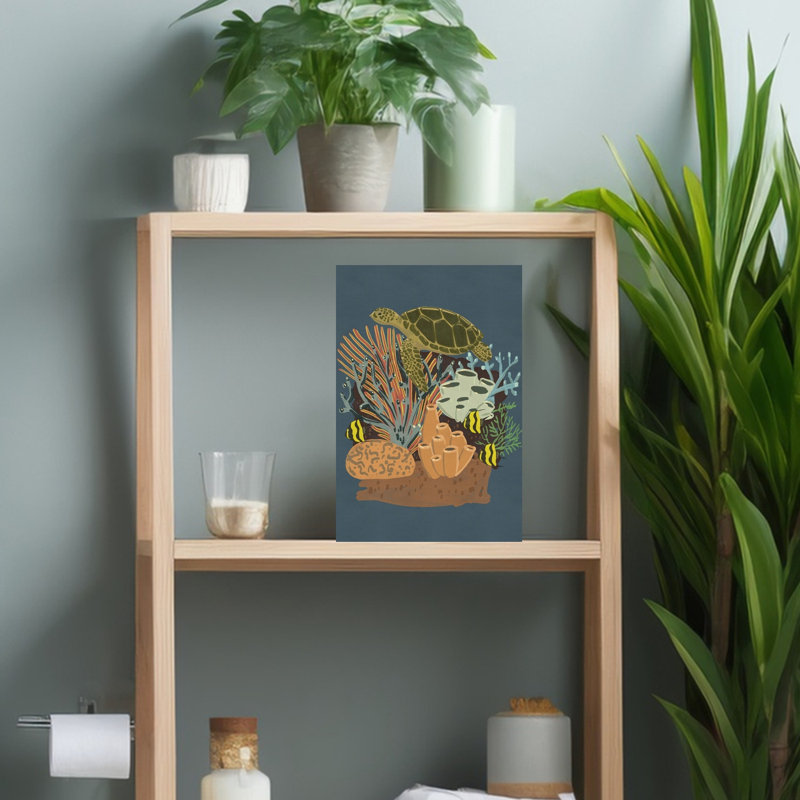 Sea Turtle Over Coral Reef Fish Turtle Tropical Wall Art Print 1 Piece Wrapped Canvas Wall Art, 45.72cm H x 30.48cm W