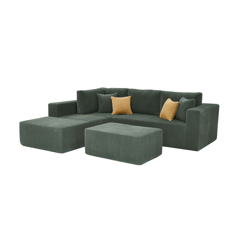 Fernvale Modular Compression Sectional, Dark Green Corduroy