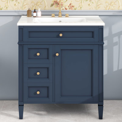 Meuble-lavabo 30 po avec lavabo, armoire bleue moderne 2 tiroirs et lavabo de rangement bénéfique pour le roman