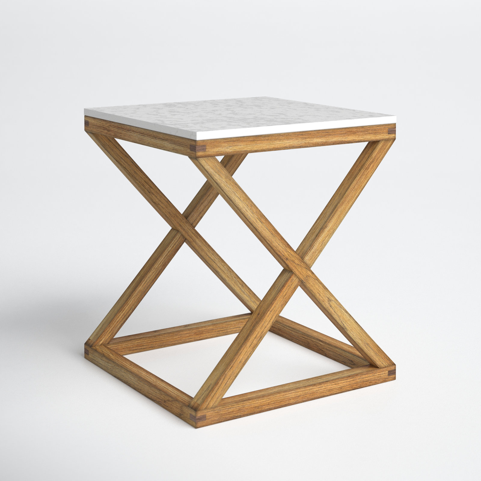 Lewis 18" Genuine Marble End Table, White/Natural