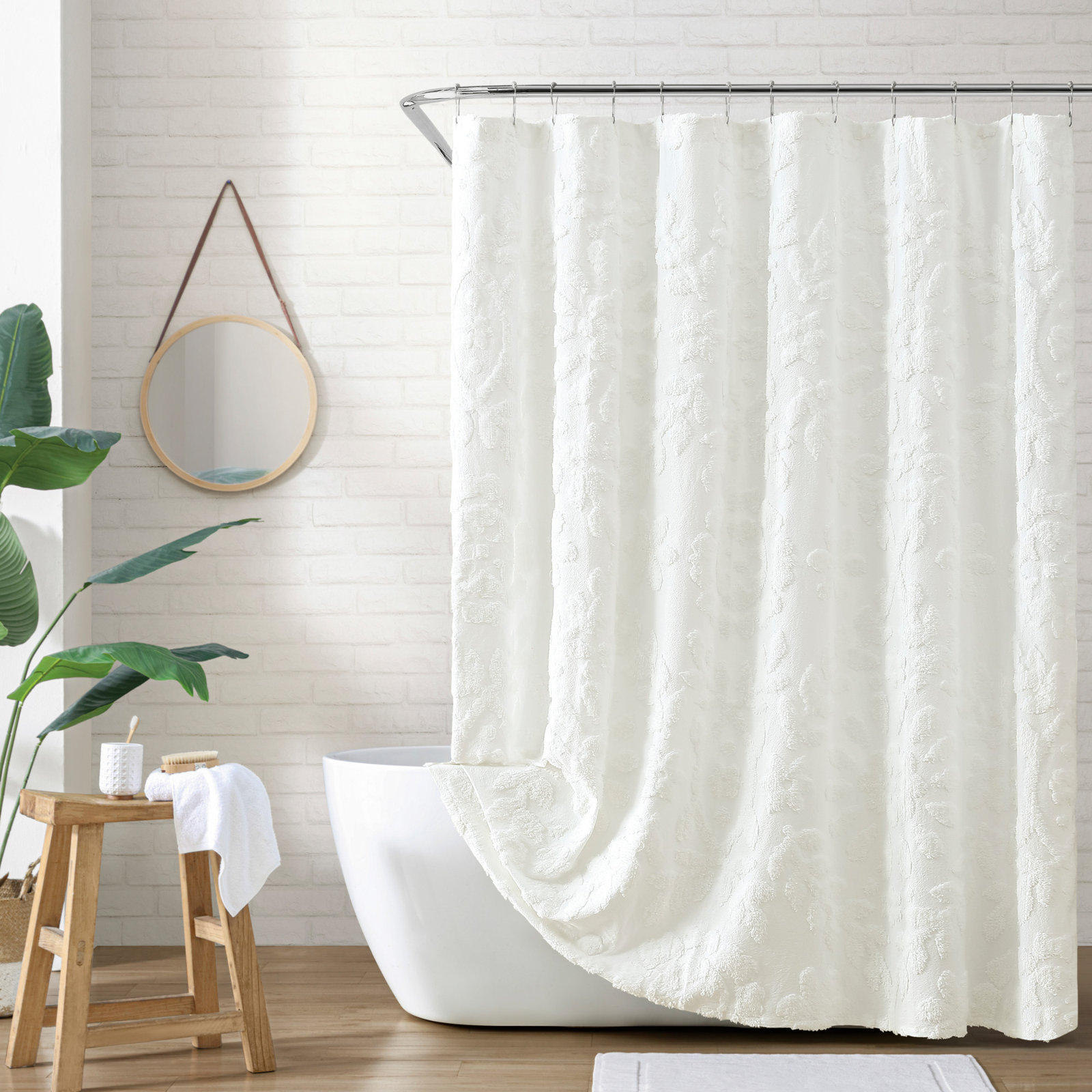 Peri Home Chenille Laurel Shower Curtain 72 X 72, White
