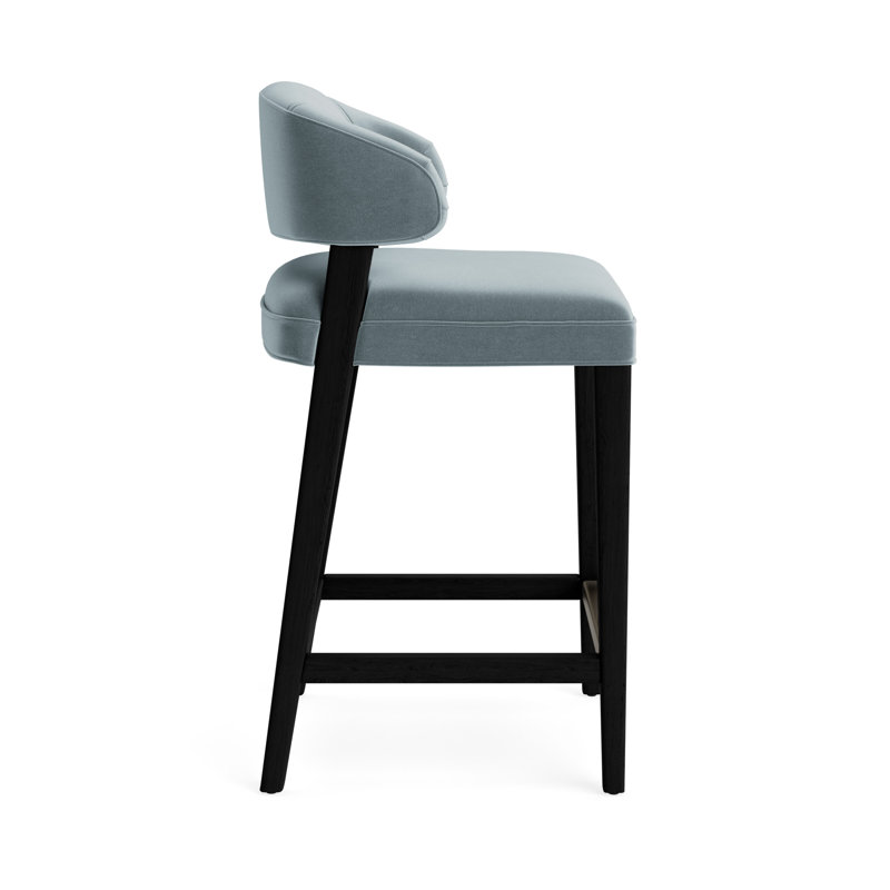 Keane Bar Stool, Performance Velvet - Harbor, Black, Bar Stool (30” Seat Height)