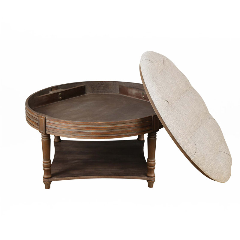 Large Round Waterproof Ottoman Coffee Table, Beige