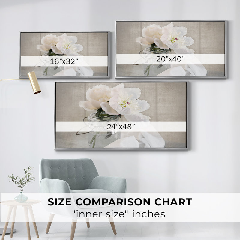 Mason Jar Bloom II- Framed Gallery Wrapped Canvas -Ready to Hang, Silver, 17" H x 33" W
