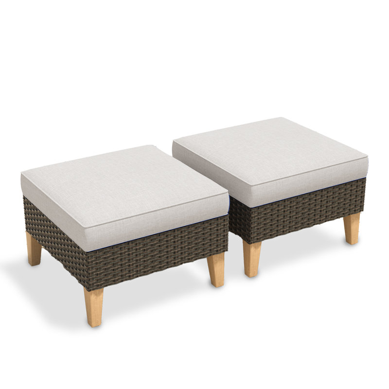 Repose-pieds d'extérieur en osier avec coussin Sunbrella® Tuule, Beige