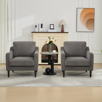 Chaise d'appoint pour le salon, fauteuil de lecture moderne Mid-Century pour fauteuil de chambre à coucher, fauteuil rembourré à haut dossier avec pieds en bois pour le salon, gris