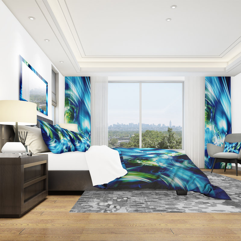 Green and Blue Shine - Ensemble de housse de couette abstrait - Polyester en microfibre