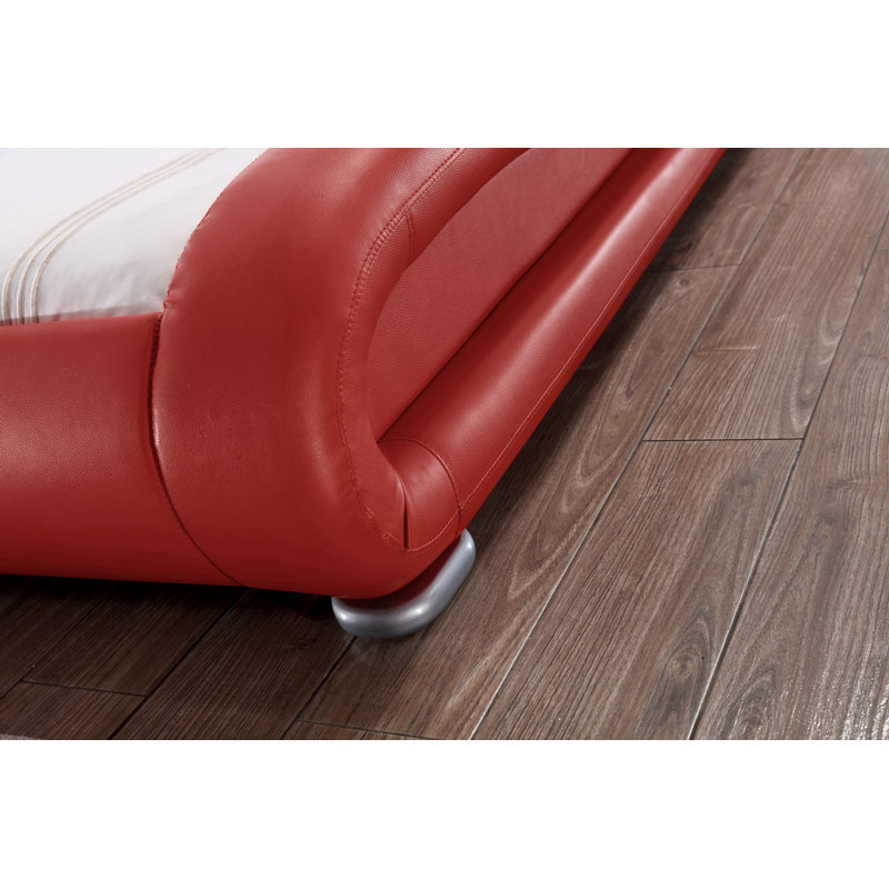 Albricus Upholstered Sleigh Bed, Red, Full